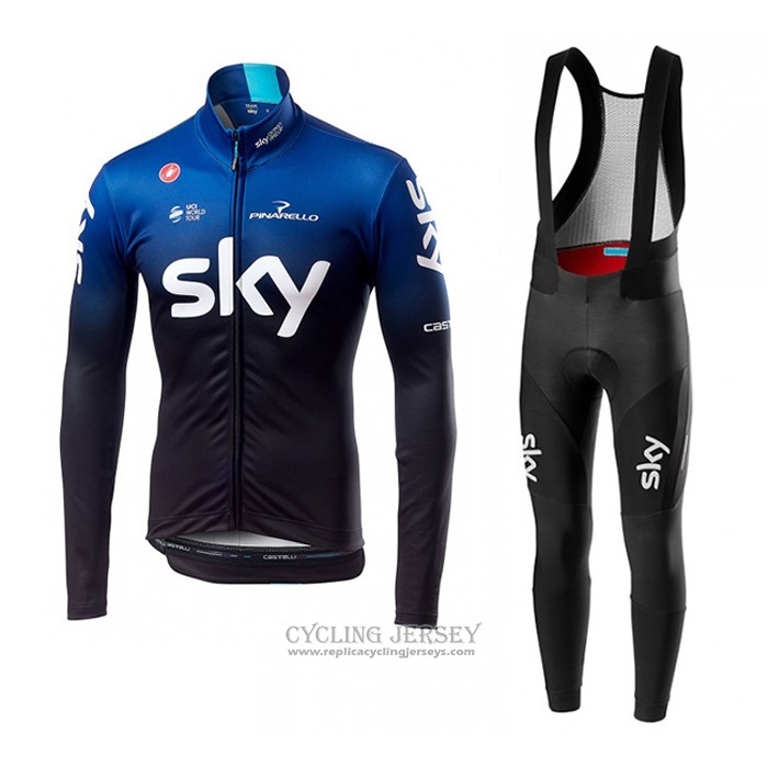 2019 Cycling Jersey Sky Blue Black Long Sleeve And Bib Tight